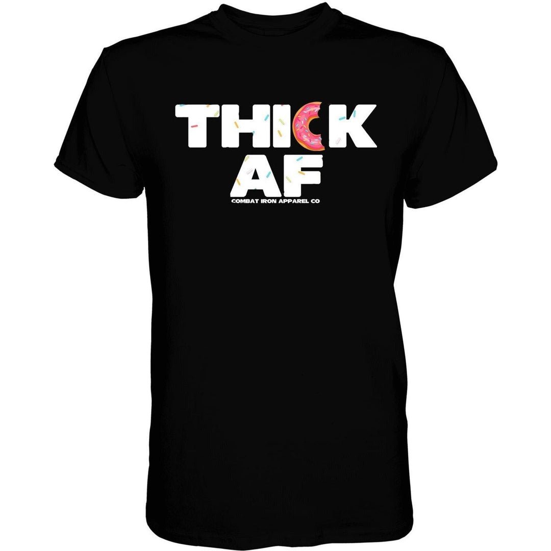 Thick AF donut edition, men’s t-shirt in all black with white and pink design #color_black